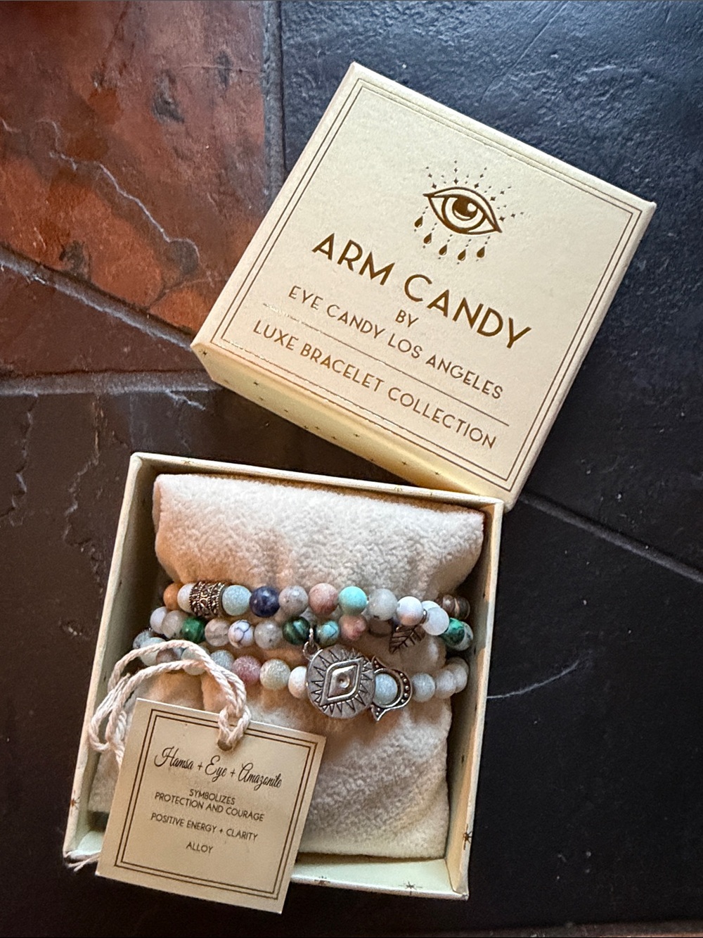 Arm Candy Multicolor Beaded Bracelet triple eye, Candy Los Angeles, NWT courage